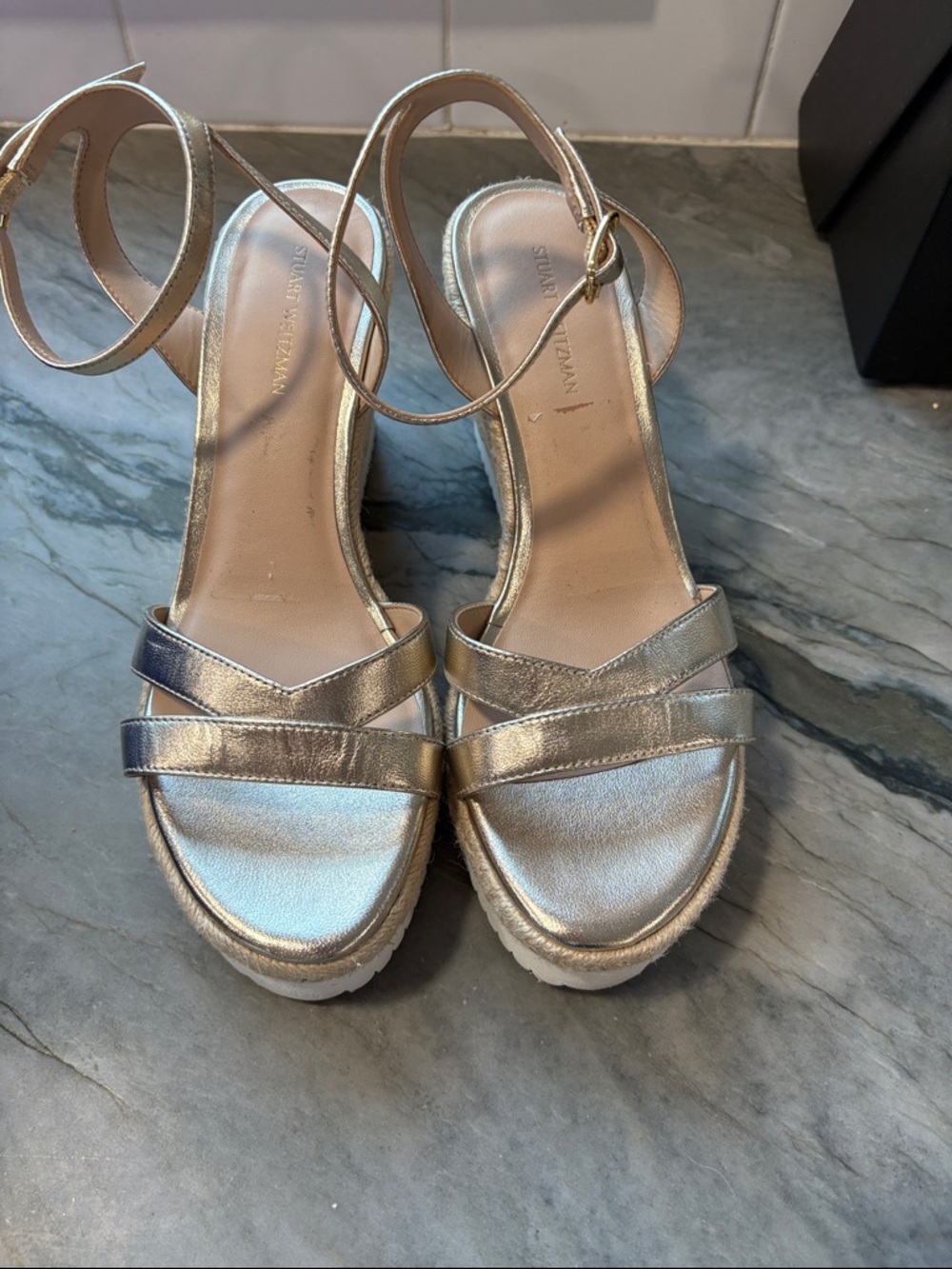 Stuart Weitzman Catalina Espadrille Wedge Metallic Sandals